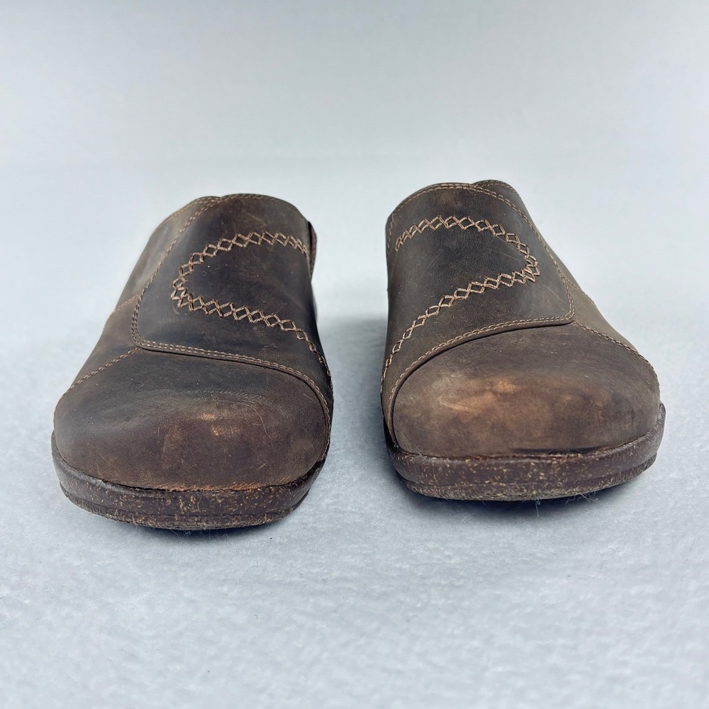Clarks Brown Leather Mules Clogs Slip on Womens 8.5 M Earthy Boho - Picture 7 of 10